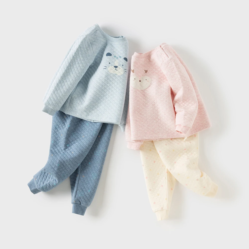 Dave Bella Children's Home Wear Set Winter Girls' Boys' Autumn Clothes Long Pants with Cotton Clip Two Piece Set DB4253856