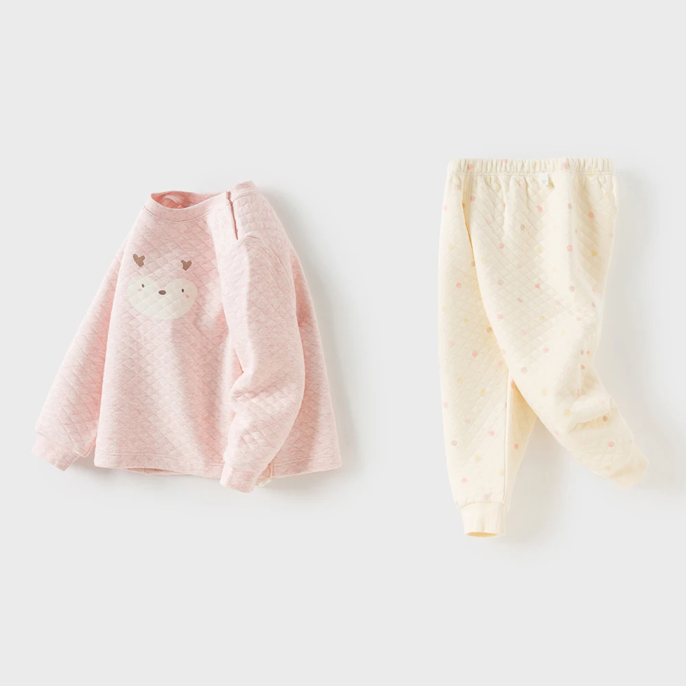 Dave Bella Children's Home Wear Set Winter Girls' Boys' Autumn Clothes Long Pants with Cotton Clip Two Piece Set DB4253856