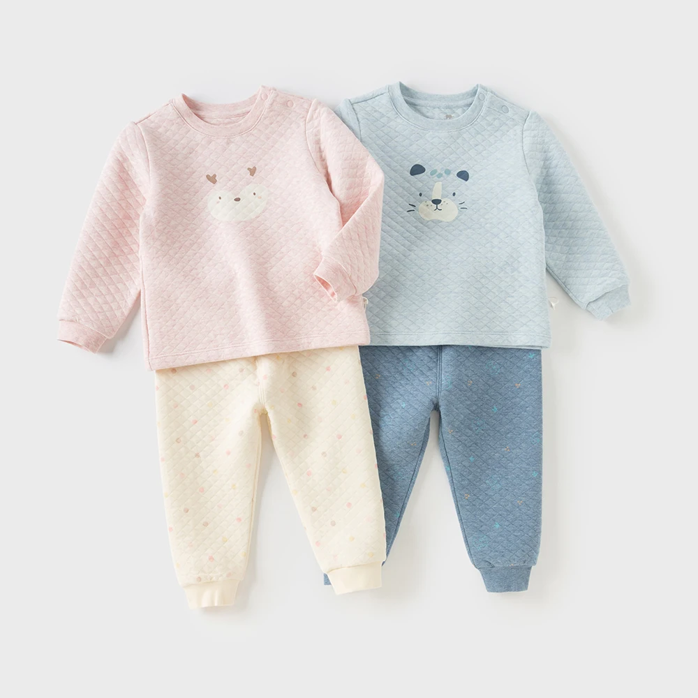 Dave Bella Children's Home Wear Set Winter Girls' Boys' Autumn Clothes Long Pants with Cotton Clip Two Piece Set DB4253856