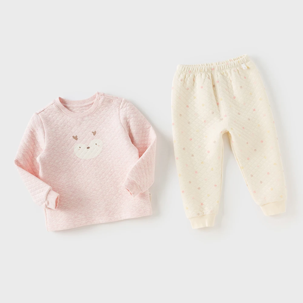 Dave Bella Children's Home Wear Set Winter Girls' Boys' Autumn Clothes Long Pants with Cotton Clip Two Piece Set DB4253856