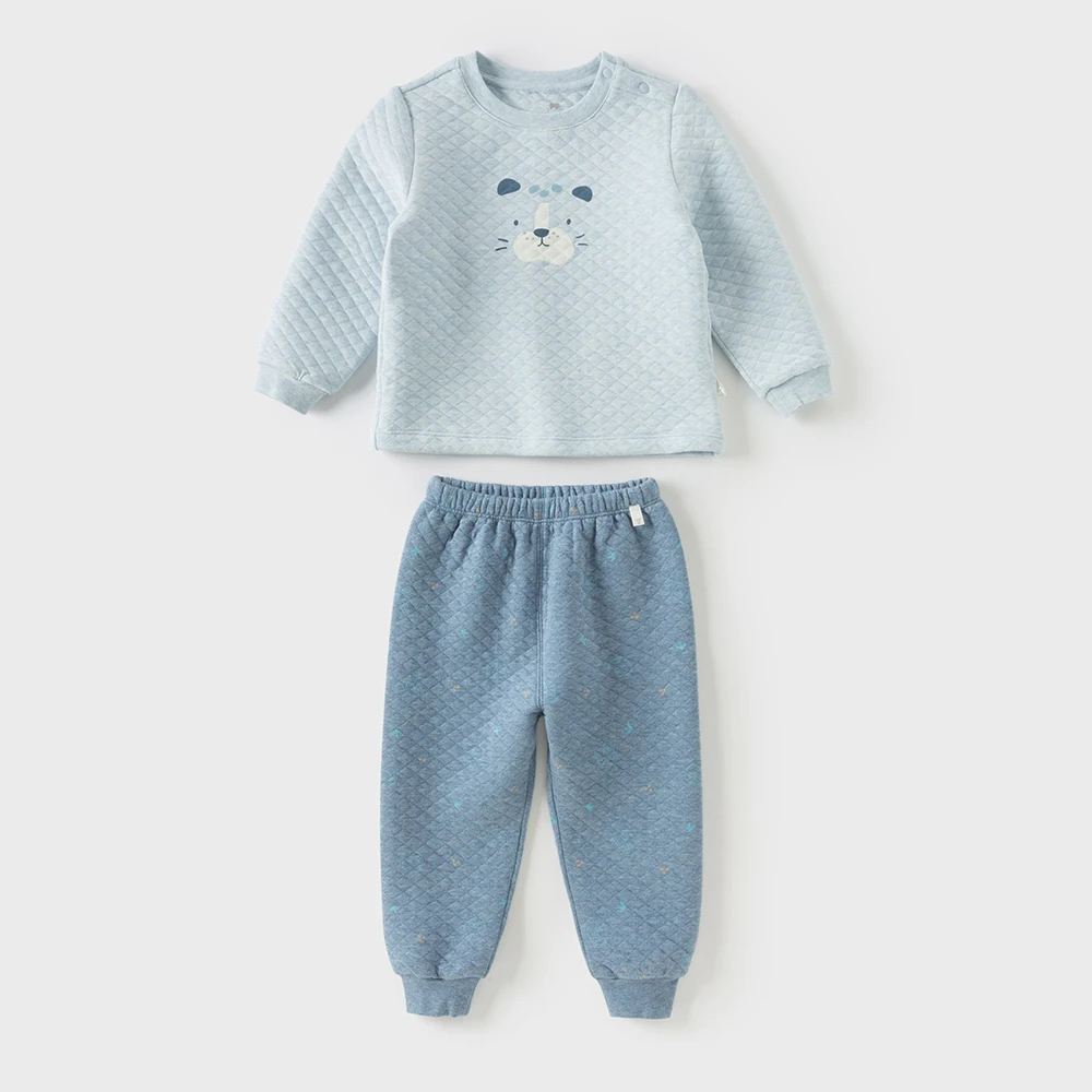 Dave Bella Children's Home Wear Set Winter Girls' Boys' Autumn Clothes Long Pants with Cotton Clip Two Piece Set DB4253856