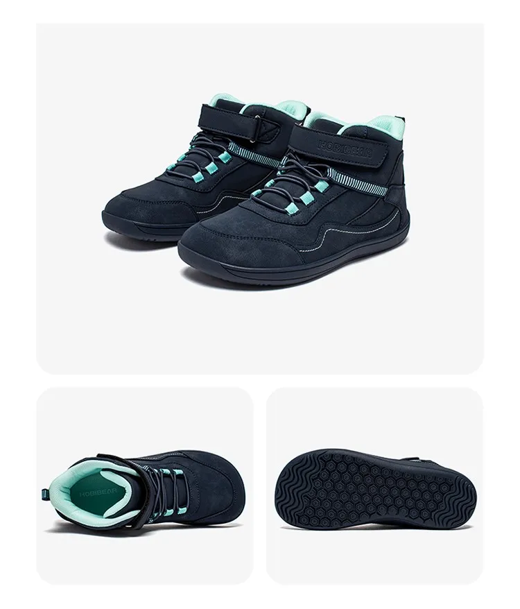 HOBIBEAR Kids Mid-Barefoot Shoes Big/Kid Wide Toe Box Zero Drop Artificial Leather Hook-Loop Outdoor Boots