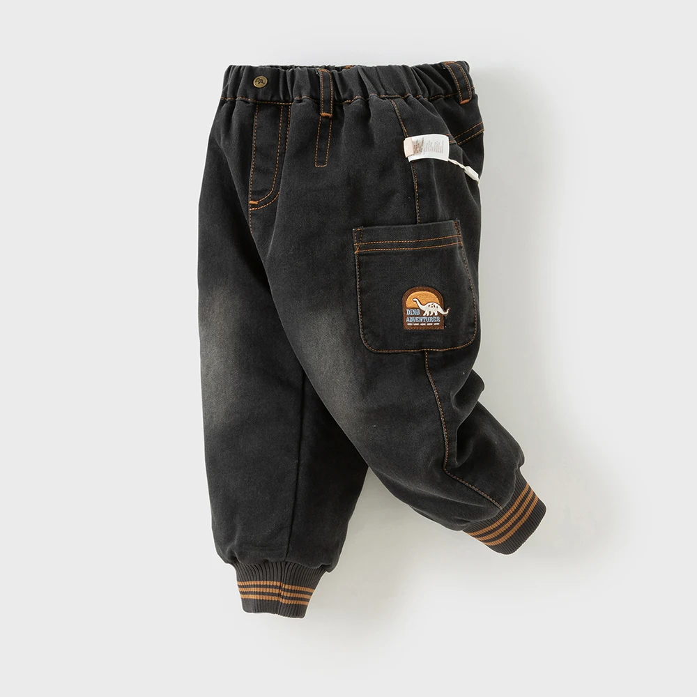 Dave Bella Children's Charcoal Black Pants Winter Boys' Thick Warm Soft Cotton Pants Baby Jeans Leg Tights Outerwear DB4254484