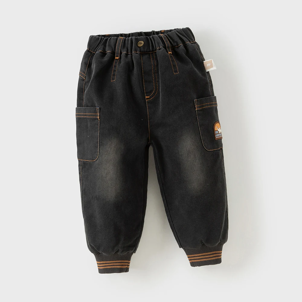 Dave Bella Children's Charcoal Black Pants Winter Boys' Thick Warm Soft Cotton Pants Baby Jeans Leg Tights Outerwear DB4254484
