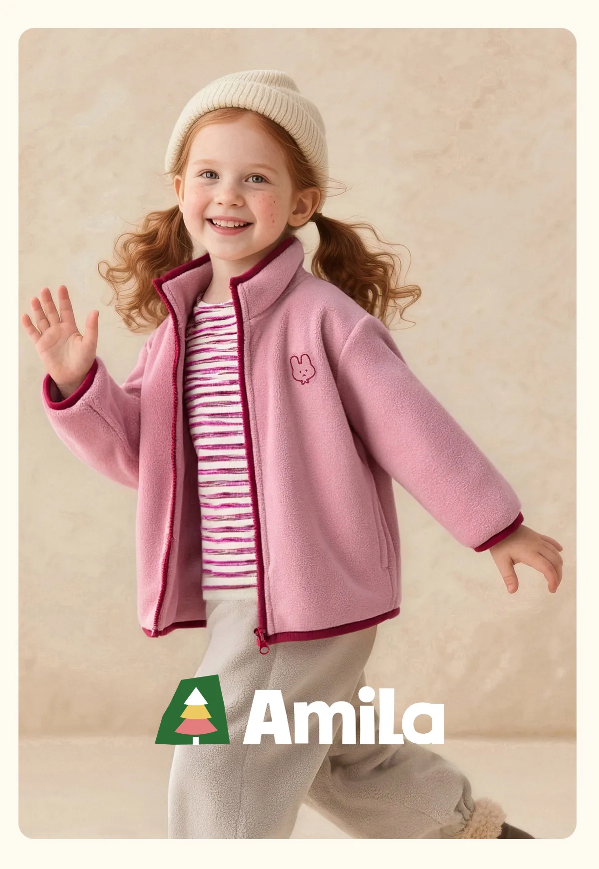 Amila Kids 2026 Winter Children's Polar Velvet Zipper Coat Warm Soft Coat With Cute Embroidery Trendy Winter Coat