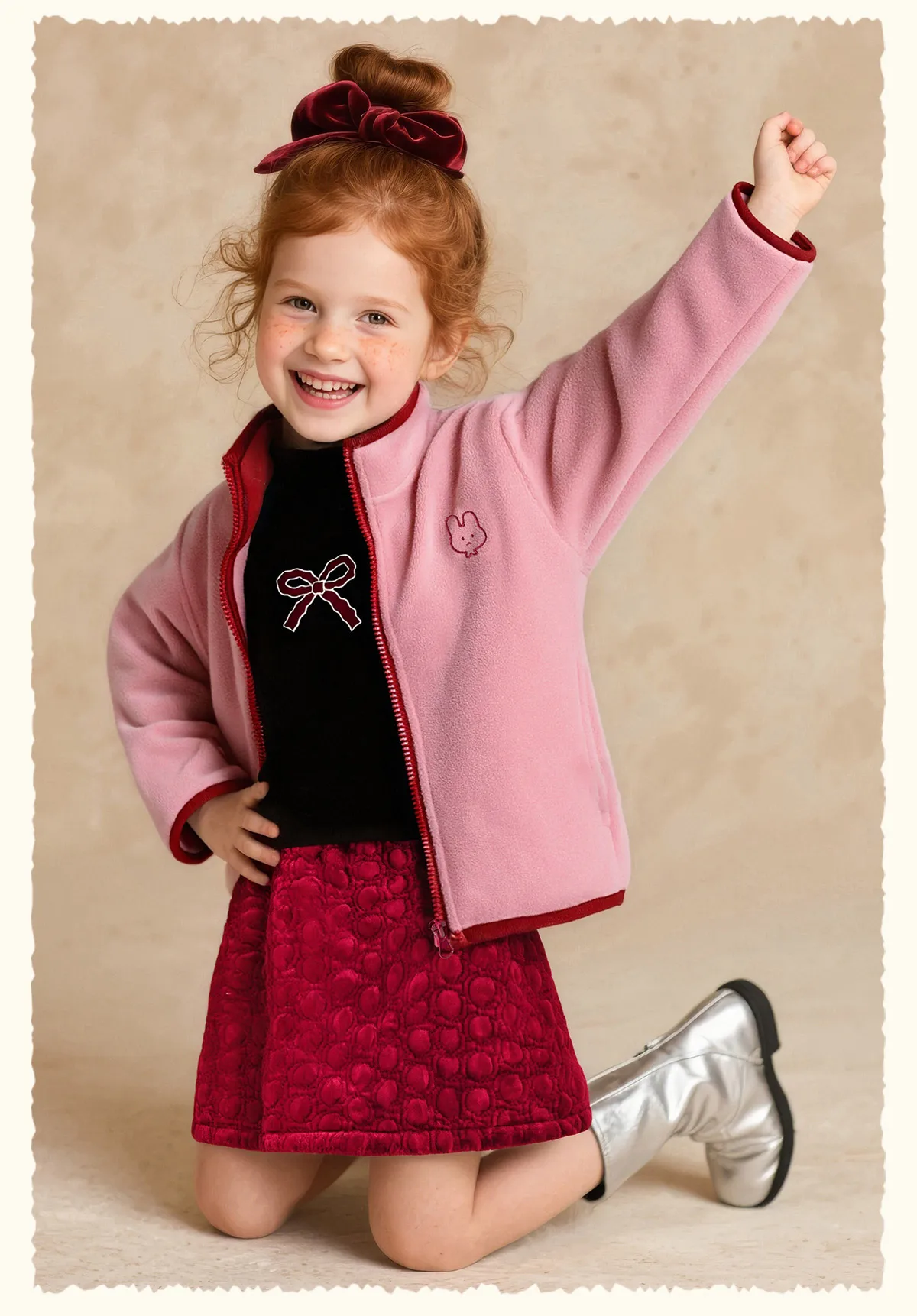 Amila Kids 2026 Winter Children's Polar Velvet Zipper Coat Warm Soft Coat With Cute Embroidery Trendy Winter Coat