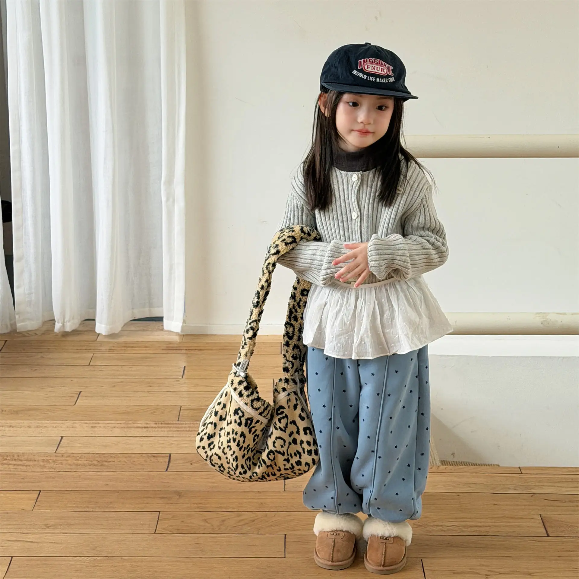 2025 Winter New Children Warm Pants Boys Girls Star Print Harem Pants Kids Fleece Trousers Baby Plus Velvet Thick Casual Pants