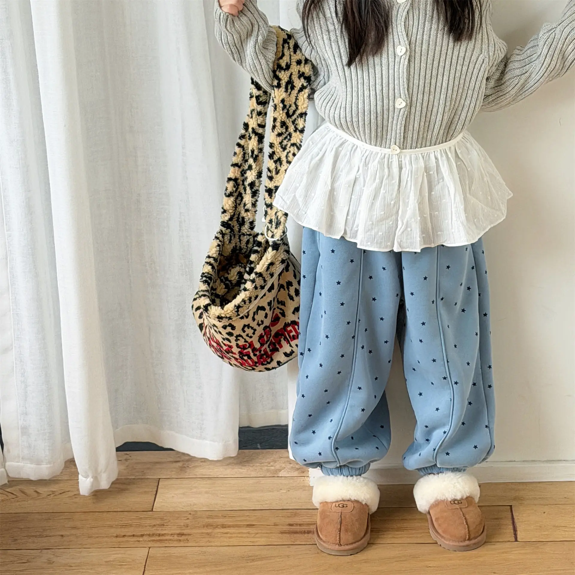 2025 Winter New Children Warm Pants Boys Girls Star Print Harem Pants Kids Fleece Trousers Baby Plus Velvet Thick Casual Pants