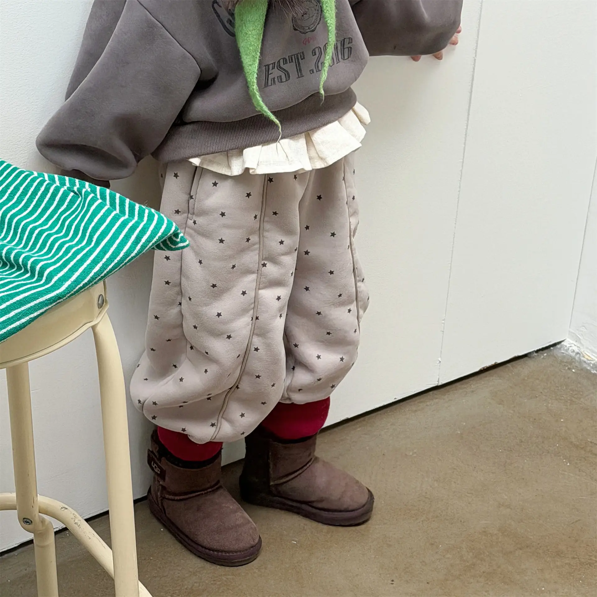 2025 Winter New Children Warm Pants Boys Girls Star Print Harem Pants Kids Fleece Trousers Baby Plus Velvet Thick Casual Pants