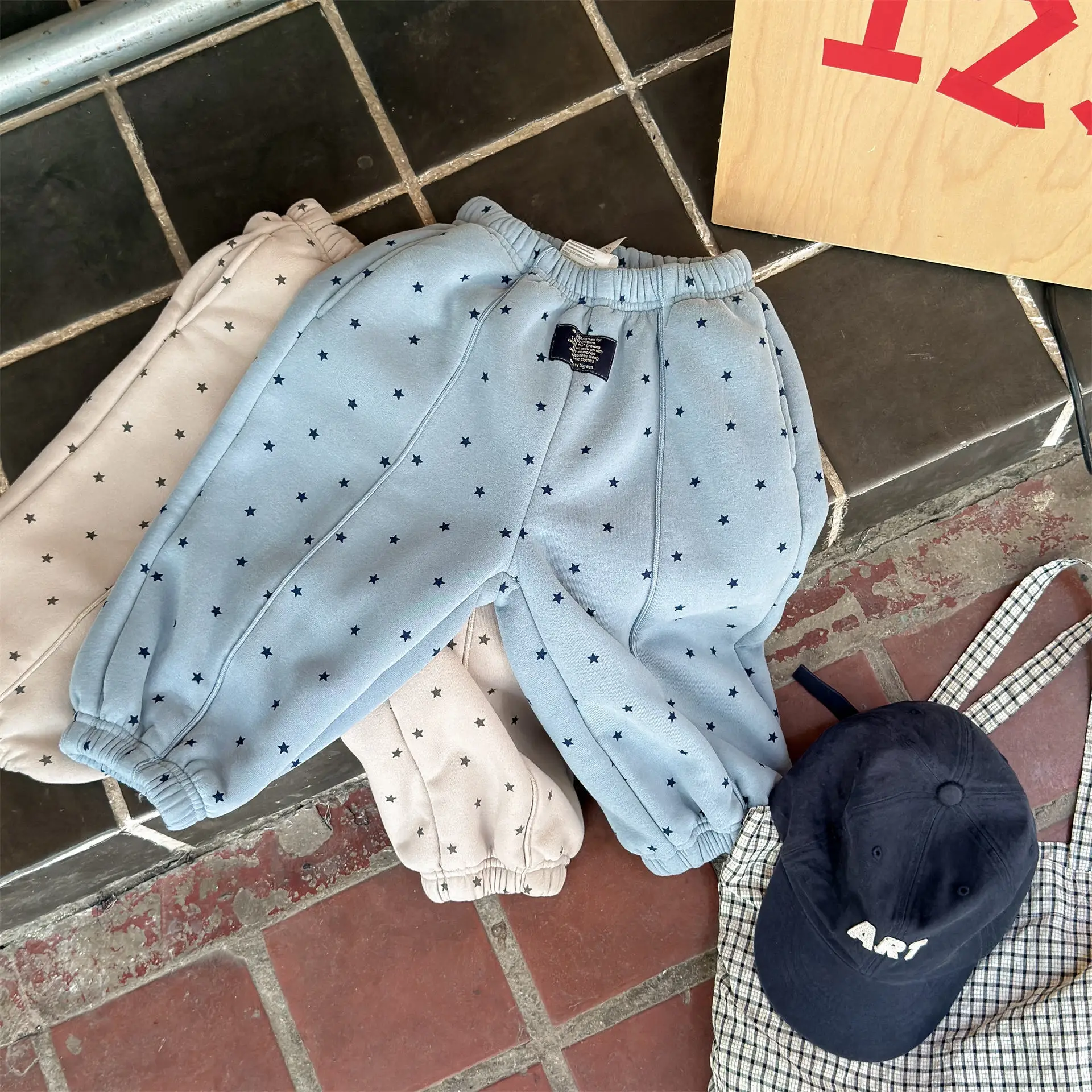 2025 Winter New Children Warm Pants Boys Girls Star Print Harem Pants Kids Fleece Trousers Baby Plus Velvet Thick Casual Pants