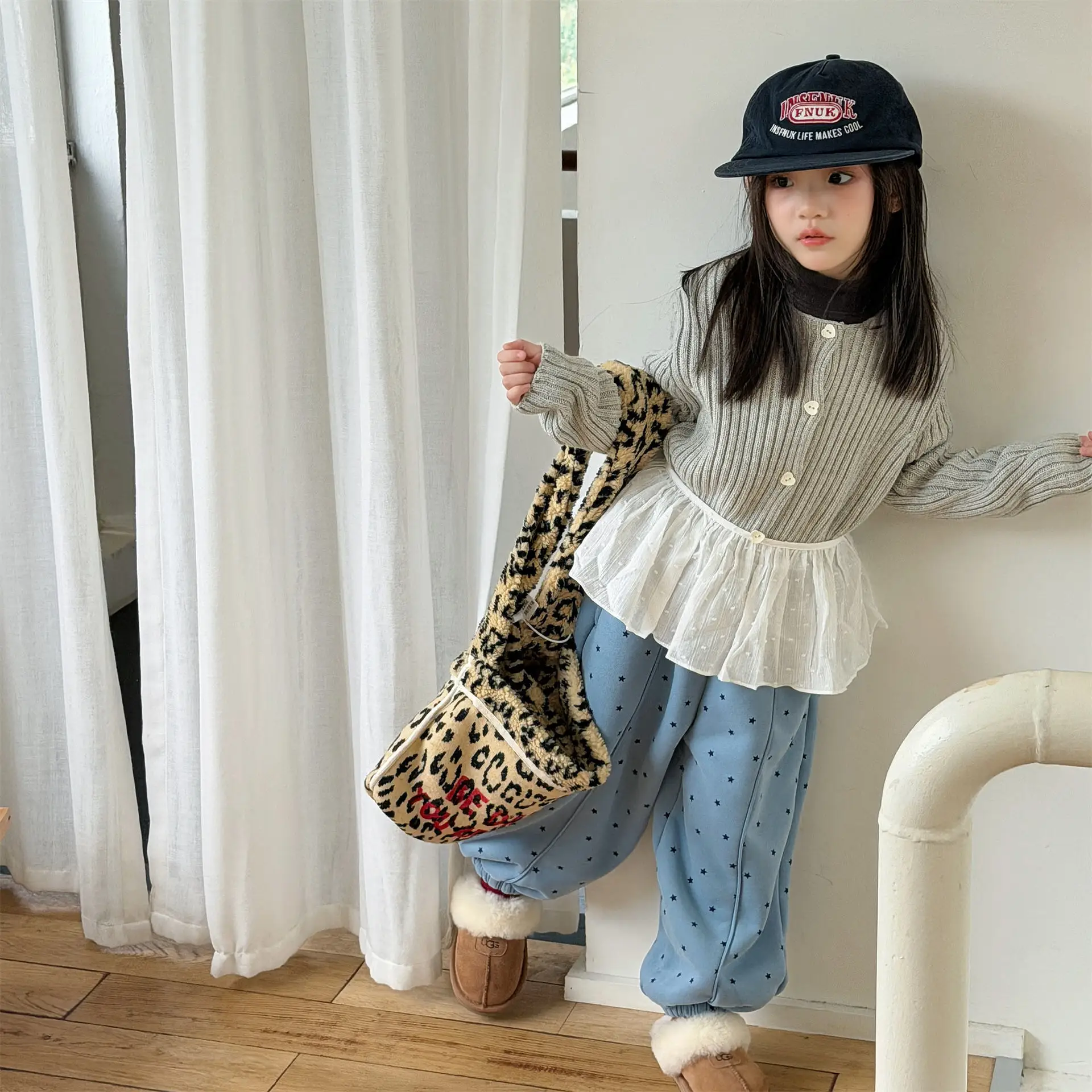 2025 Winter New Children Warm Pants Boys Girls Star Print Harem Pants Kids Fleece Trousers Baby Plus Velvet Thick Casual Pants