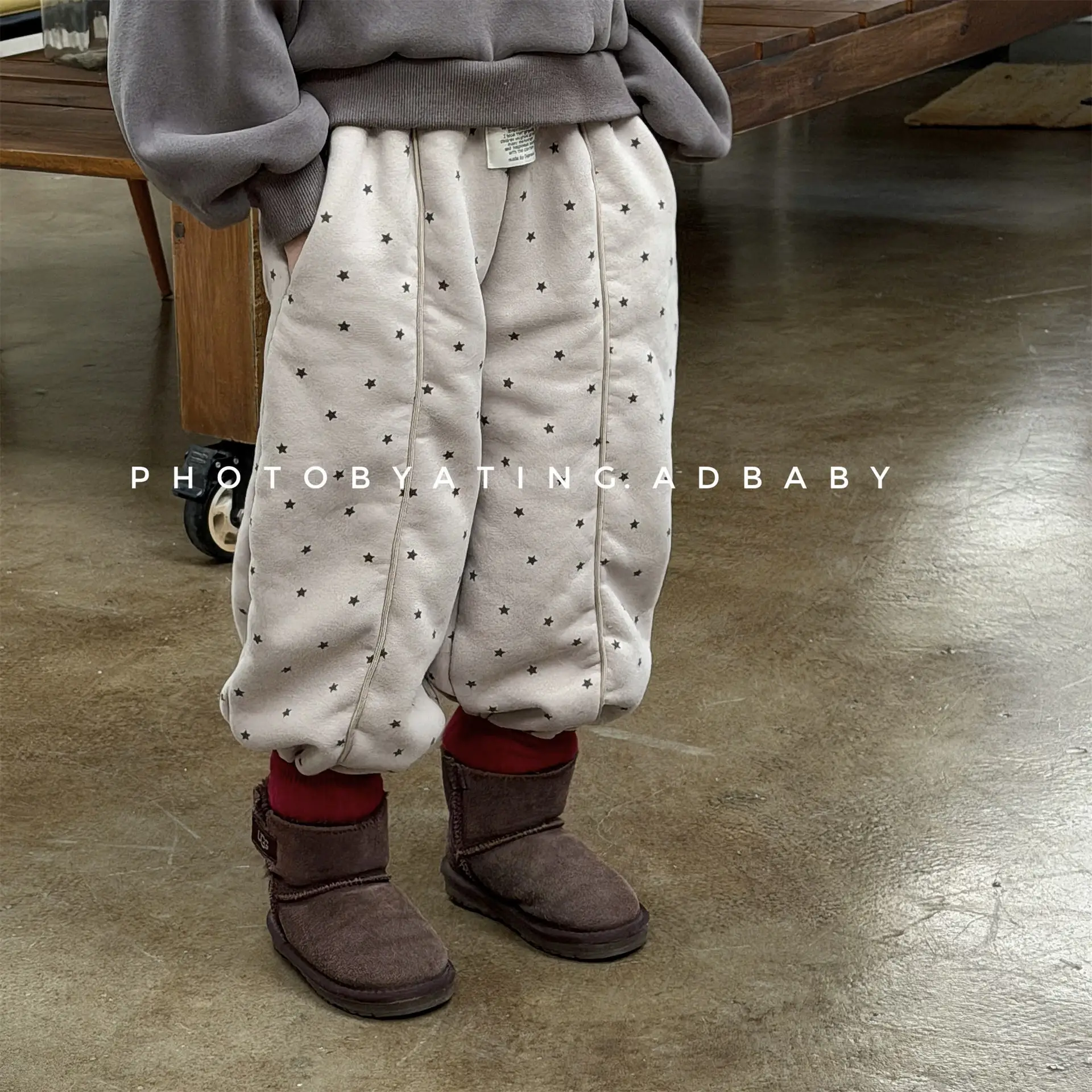 2025 Winter New Children Warm Pants Boys Girls Star Print Harem Pants Kids Fleece Trousers Baby Plus Velvet Thick Casual Pants