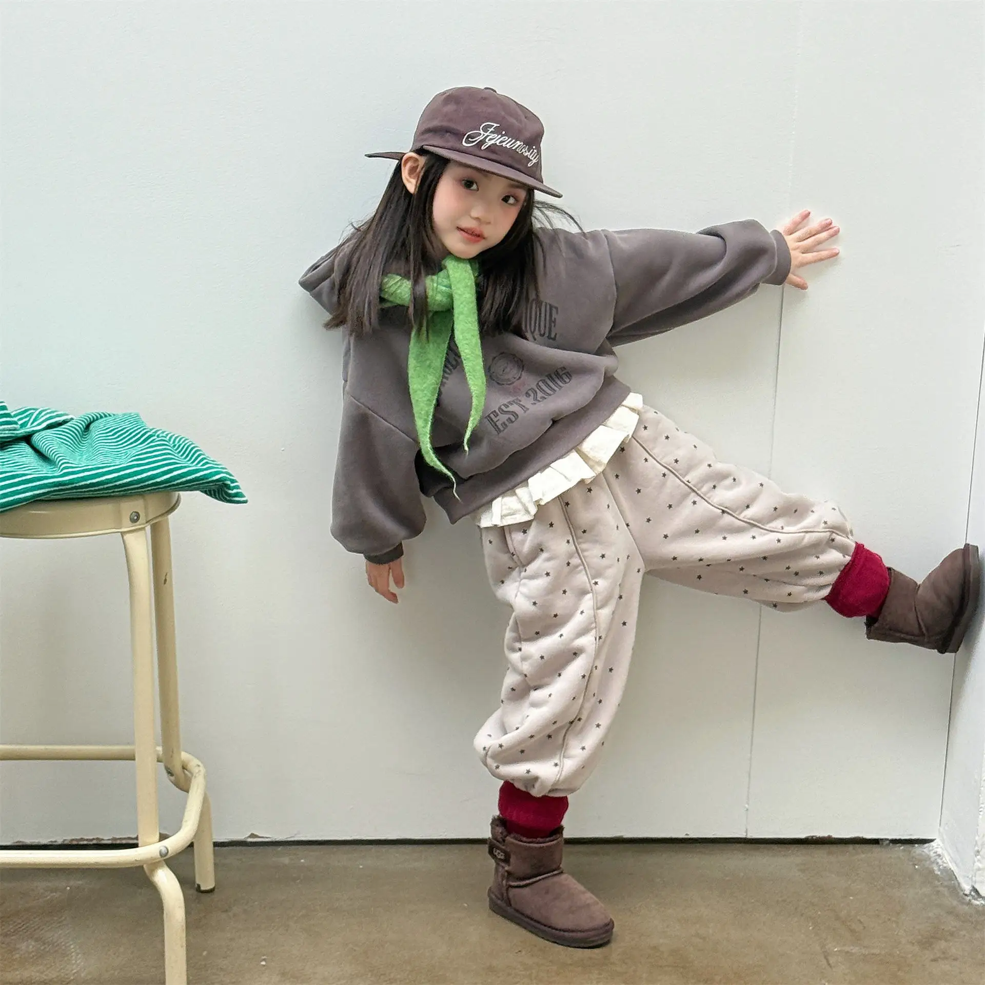 2025 Winter New Children Warm Pants Boys Girls Star Print Harem Pants Kids Fleece Trousers Baby Plus Velvet Thick Casual Pants