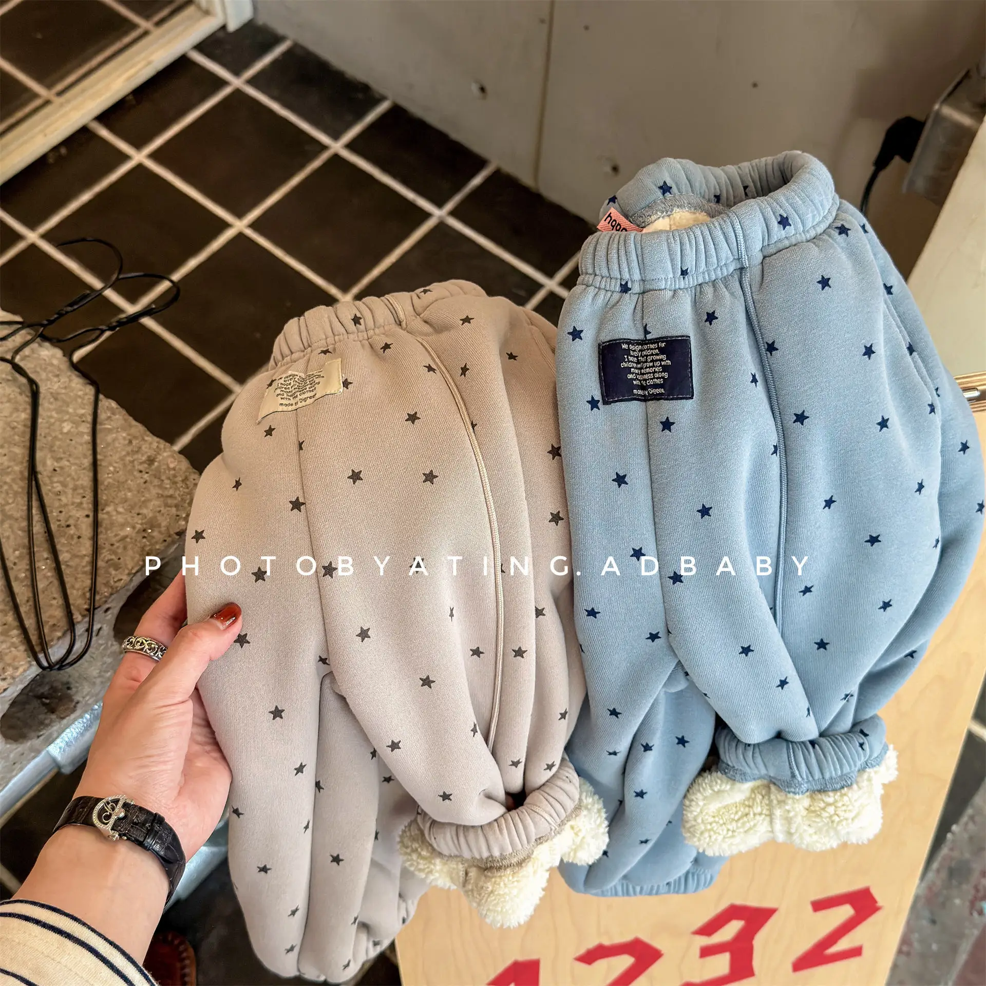 2025 Winter New Children Warm Pants Boys Girls Star Print Harem Pants Kids Fleece Trousers Baby Plus Velvet Thick Casual Pants