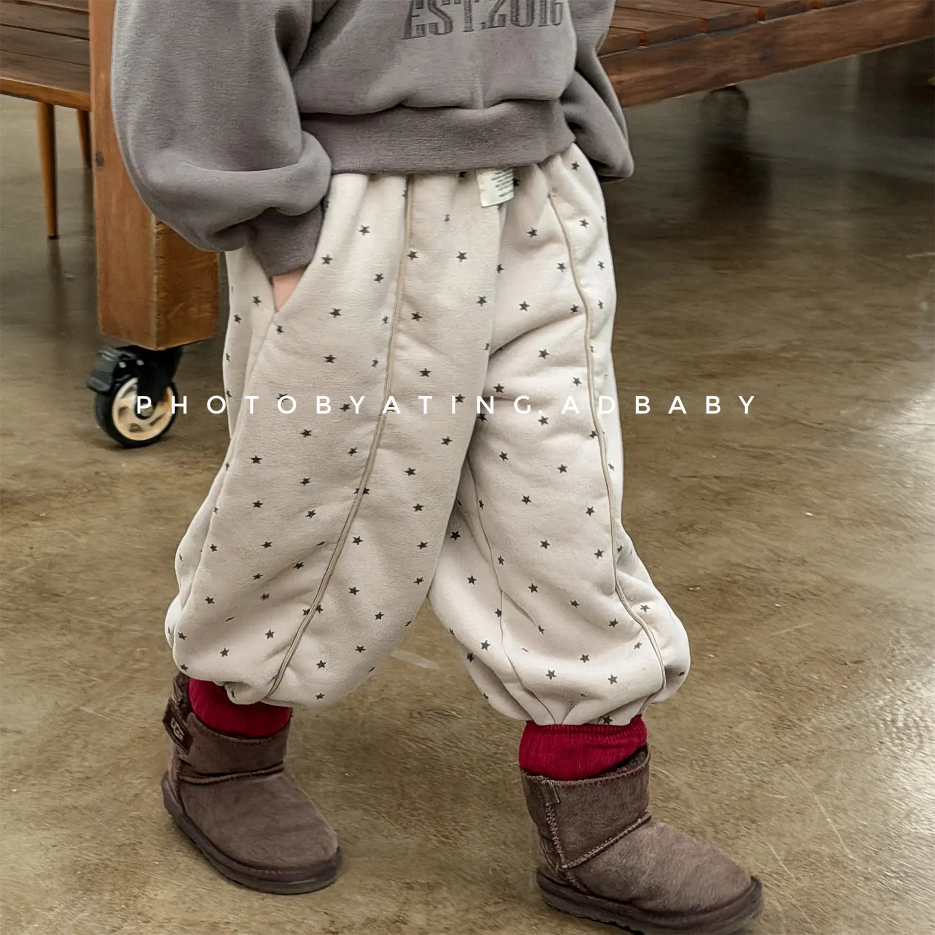 2025 Winter New Children Warm Pants Boys Girls Star Print Harem Pants Kids Fleece Trousers Baby Plus Velvet Thick Casual Pants