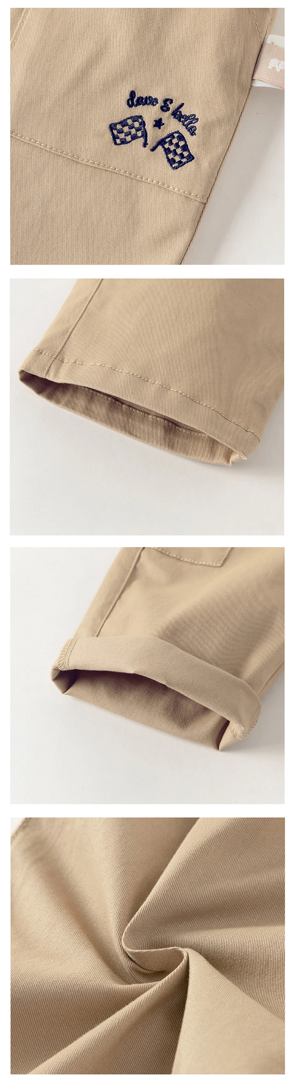Dave Bella Children Casual Pants Spring Autumn Boys Clothing Elastic Waist Kids Fashion Khaki Outdoor Trousers Cotton DB1260007