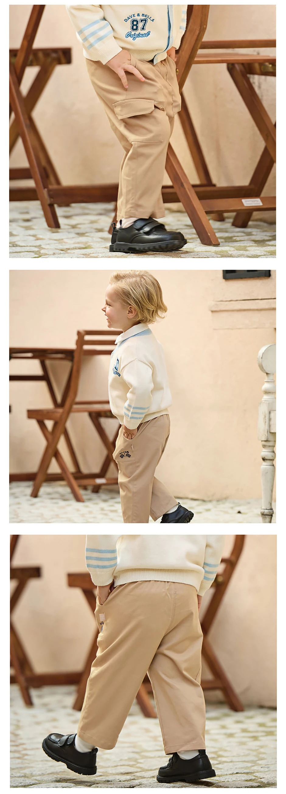 Dave Bella Children Casual Pants Spring Autumn Boys Clothing Elastic Waist Kids Fashion Khaki Outdoor Trousers Cotton DB1260007