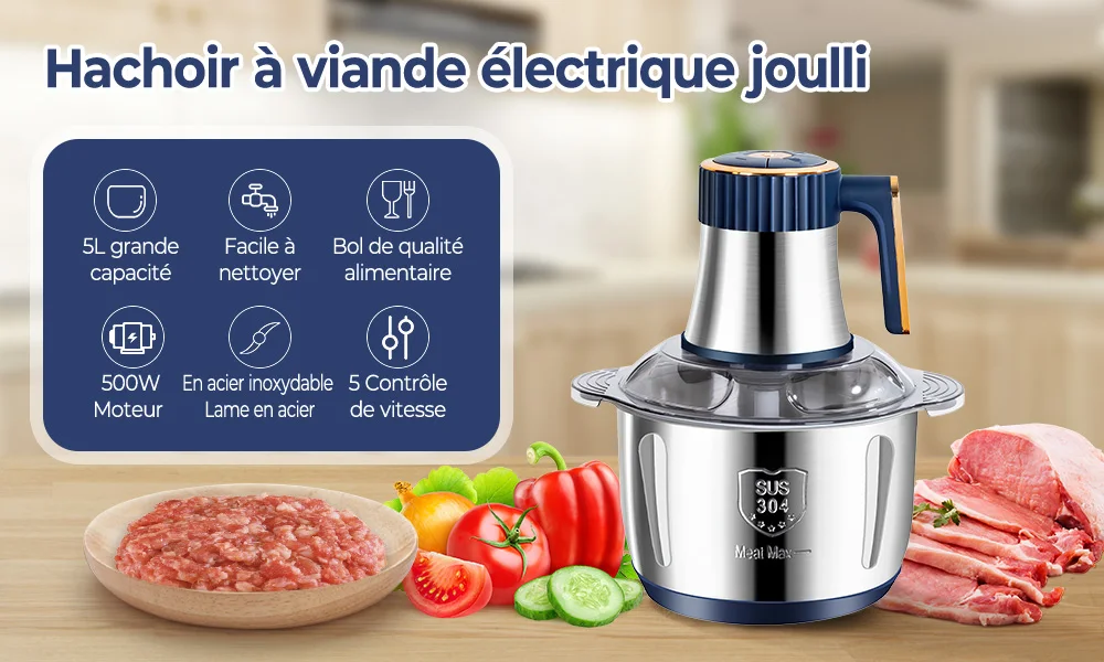 5L Electric Meat Grinders 304 Stainless Steel Food Crusher Multifunctional Vegetable Slicer Chopper Mincer Baby Food Processor