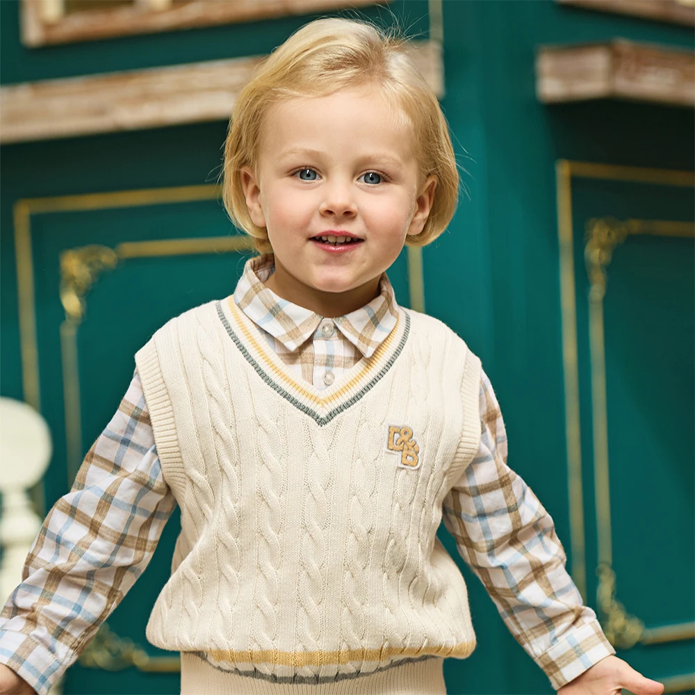 Dave Bella Boys Sweater Vest Autumn Spring Kids Pure Cotton Waistcoat Sleeveless Fashion Shoulder Top Children Clothes DB1261090