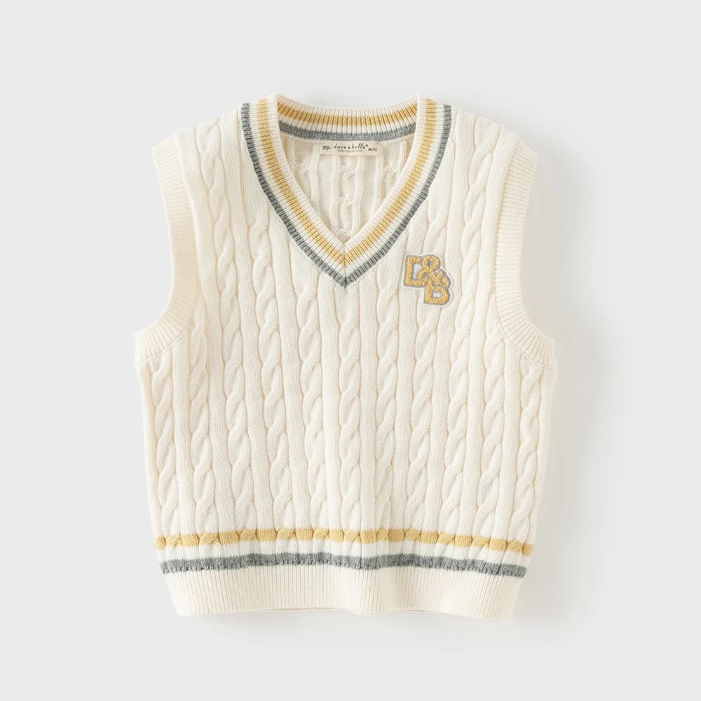Dave Bella Boys Sweater Vest Autumn Spring Kids Pure Cotton Waistcoat Sleeveless Fashion Shoulder Top Children Clothes DB1261090