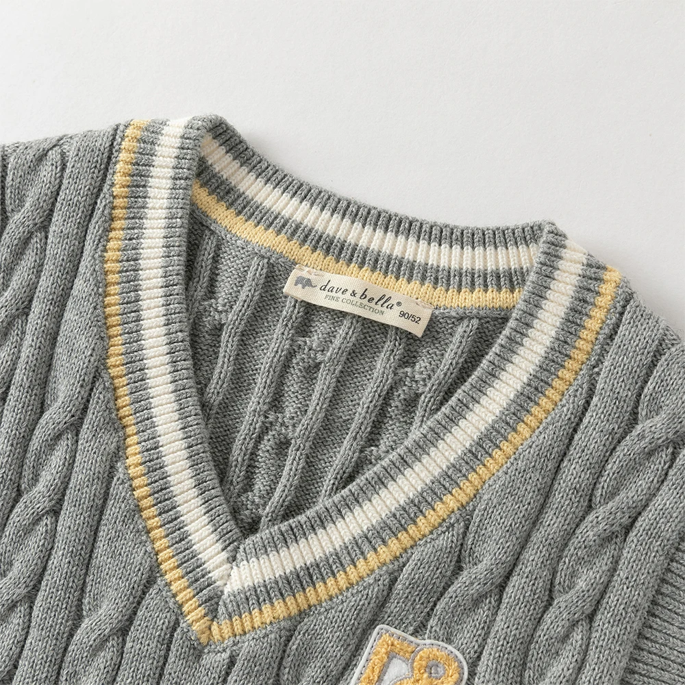 Dave Bella Boys Sweater Vest Autumn Spring Kids Pure Cotton Waistcoat Sleeveless Fashion Shoulder Top Children Clothes DB1261090