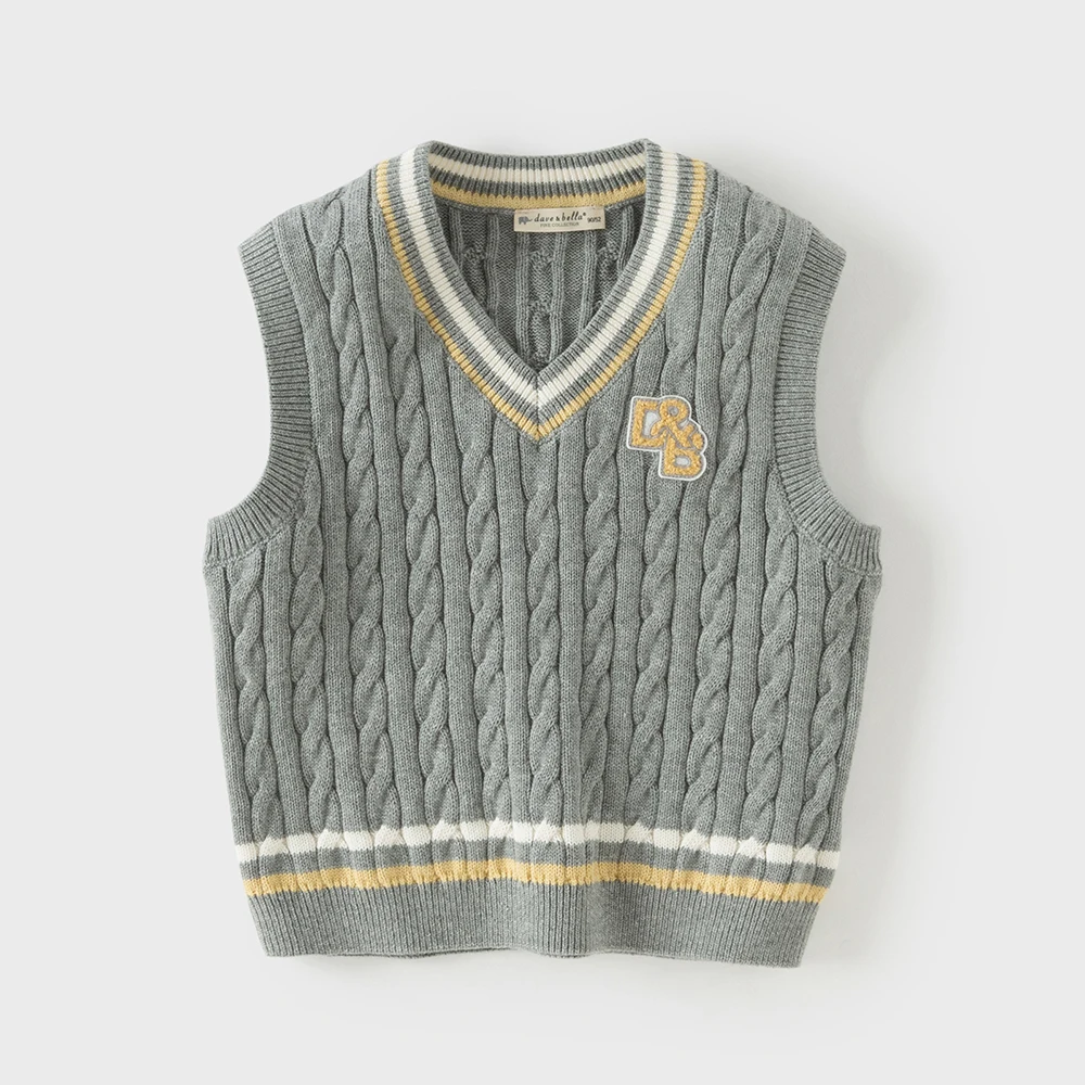 Dave Bella Boys Sweater Vest Autumn Spring Kids Pure Cotton Waistcoat Sleeveless Fashion Shoulder Top Children Clothes DB1261090