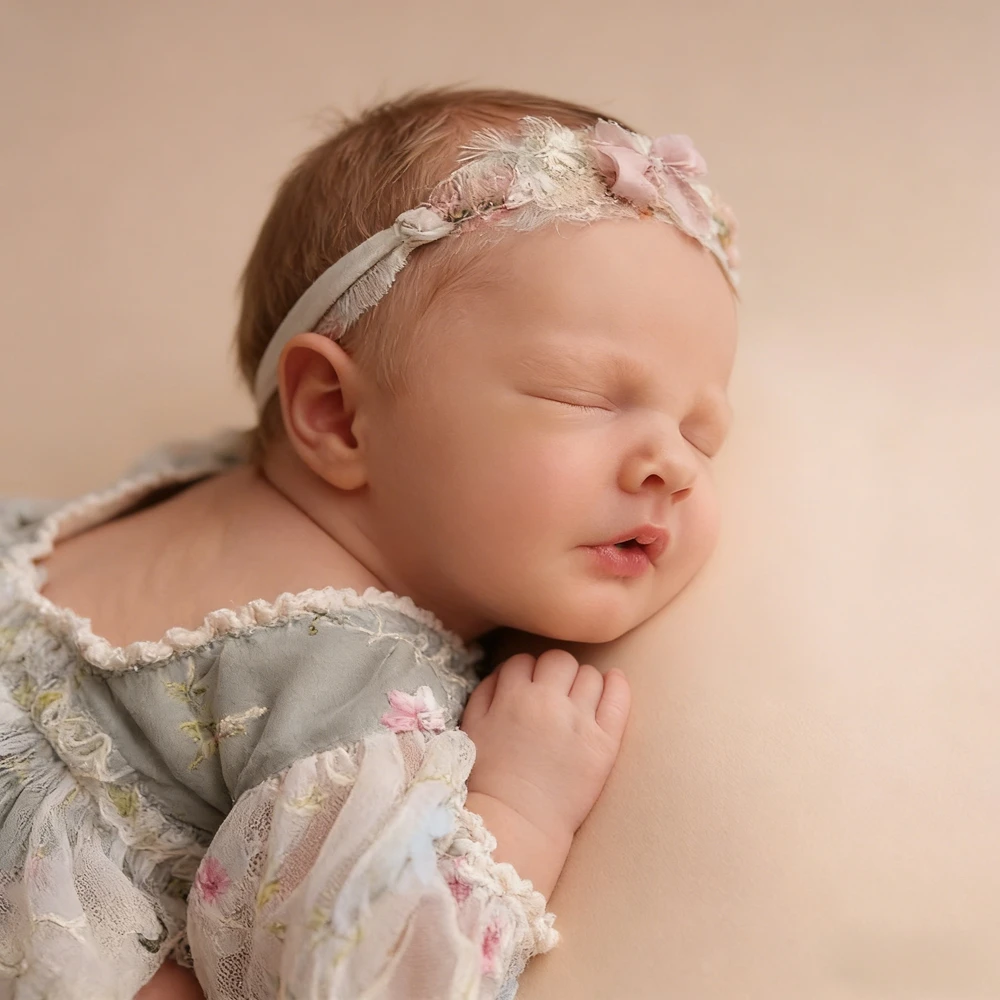 Newborn Photography Outfit Girl Floral Lace Tutu Romper Baby Photo Shoot Dress Infant Princess Long Sleeve Clothes
