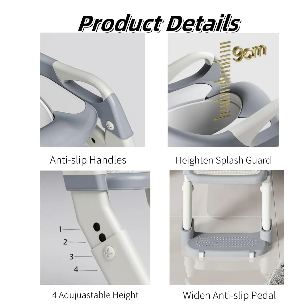 2 in 1 Toddler Toilet Ladder Seat, Potty Training Seat with Steps, for Boys Girls, Children Toilet Training in Bathroom(Grey)