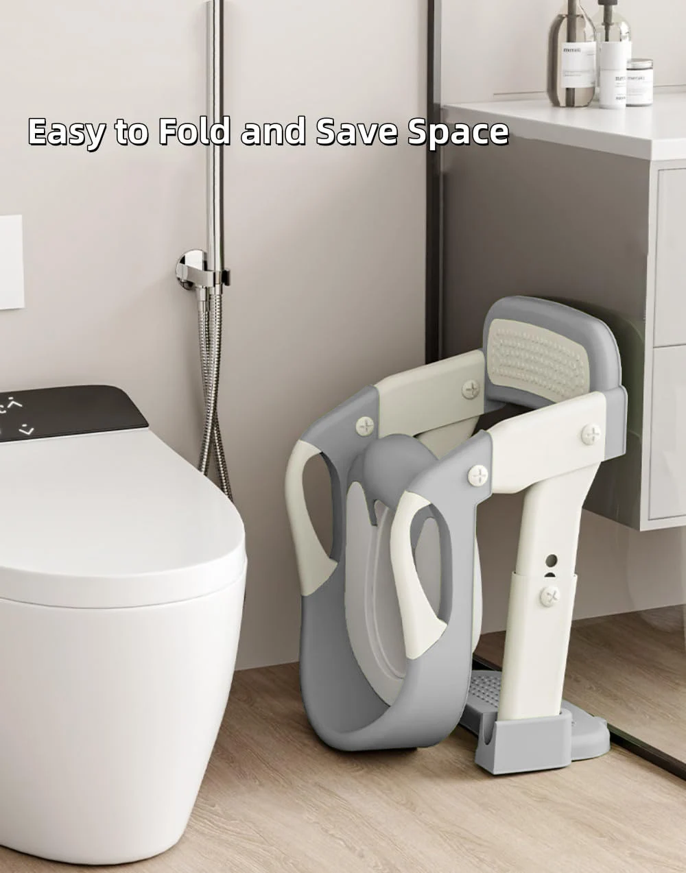 2 in 1 Toddler Toilet Ladder Seat, Potty Training Seat with Steps, for Boys Girls, Children Toilet Training in Bathroom(Grey)