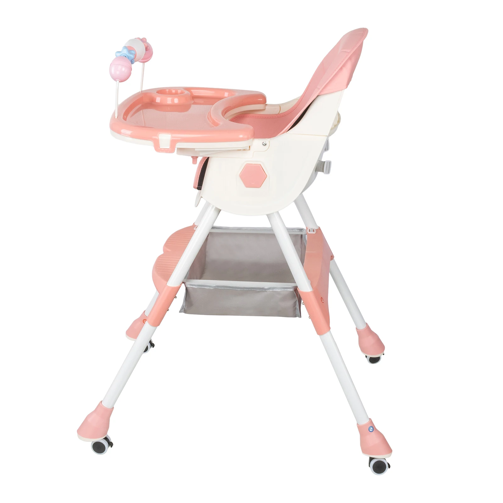 Foldable Baby High Chair 4-in-1 Foldable Reclining Feeding Table Chair Seat 7 Heights With Toyrack Easy To Clean Feeding