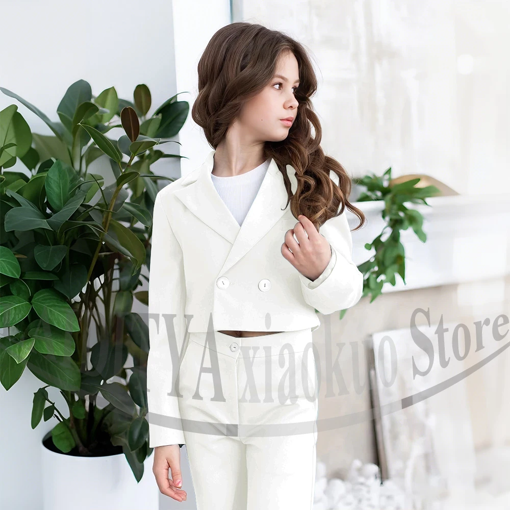 Gril Suits Fashion Peak Lapel Double Breasted Kids Clothes Wedding Birthday Party Graduation Ceremony Girl Clothing 2 Pieces