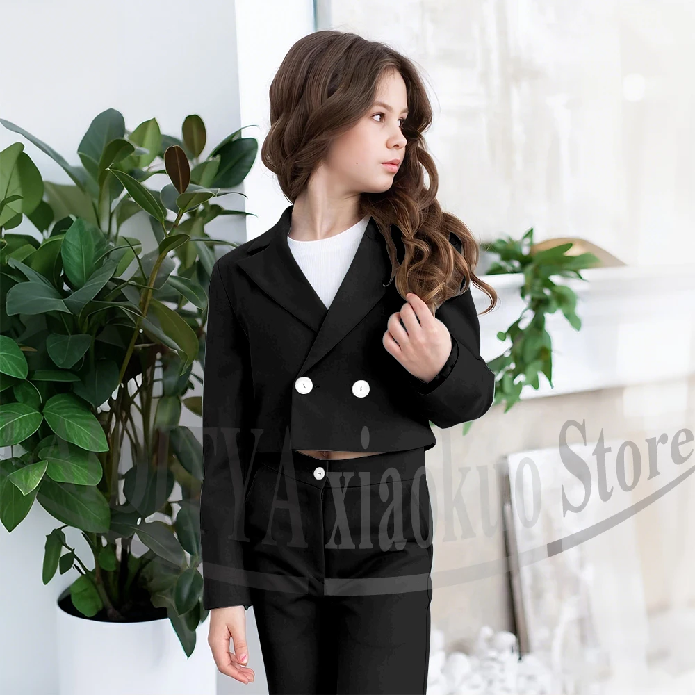 Gril Suits Fashion Peak Lapel Double Breasted Kids Clothes Wedding Birthday Party Graduation Ceremony Girl Clothing 2 Pieces