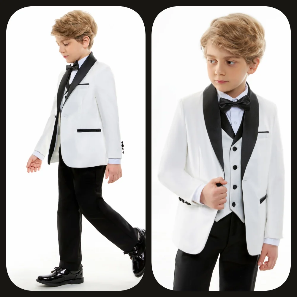 Fast Delivery Formal Boys Suit Set 4PCS Elegant White Piano Photography Suit Kids Party Ceremony Costume Party Suit