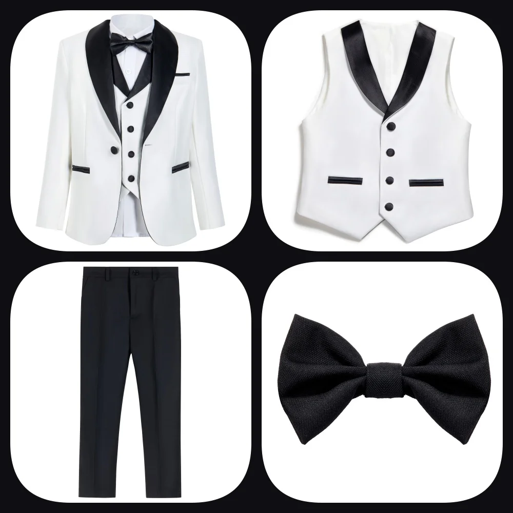 Fast Delivery Formal Boys Suit Set 4PCS Elegant White Piano Photography Suit Kids Party Ceremony Costume Party Suit