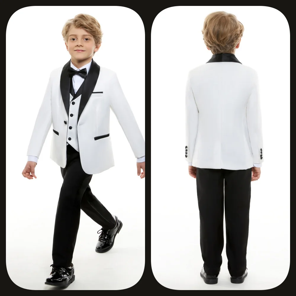Fast Delivery Formal Boys Suit Set 4PCS Elegant White Piano Photography Suit Kids Party Ceremony Costume Party Suit