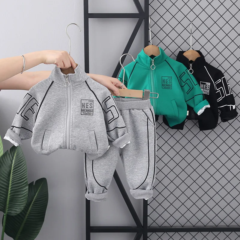 Autumn Baby Boys Clothes Suit Children Jacket Pants 2Pcs/Sets Kid Clothing Infant Costume Toddler Tracksuits Black