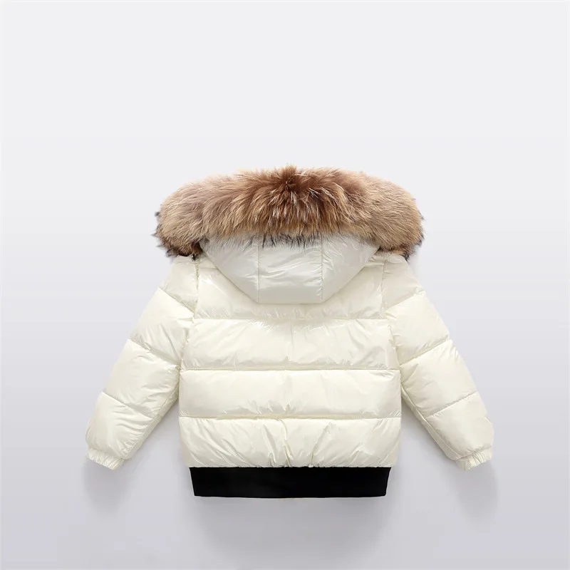 2-10Y Children's Genuine Down Jacket Kids Large Fur Collar Thickened Boys Girls Warm Jacket Waterproof Teenagers Winter Coat