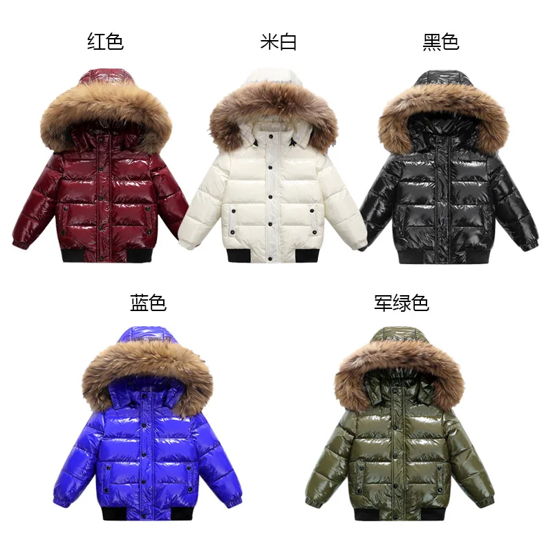 2-10Y Children's Genuine Down Jacket Kids Large Fur Collar Thickened Boys Girls Warm Jacket Waterproof Teenagers Winter Coat