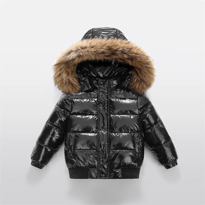2-10Y Children's Genuine Down Jacket Kids Large Fur Collar Thickened Boys Girls Warm Jacket Waterproof Teenagers Winter Coat