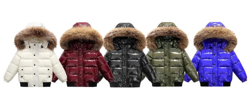 2-10Y Children's Genuine Down Jacket Kids Large Fur Collar Thickened Boys Girls Warm Jacket Waterproof Teenagers Winter Coat