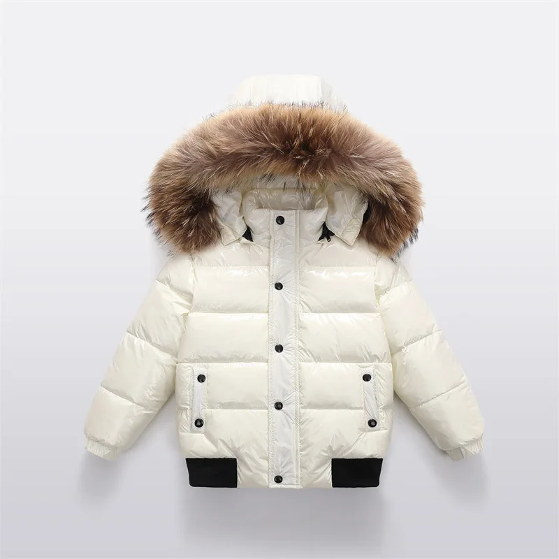 2-10Y Children's Genuine Down Jacket Kids Large Fur Collar Thickened Boys Girls Warm Jacket Waterproof Teenagers Winter Coat