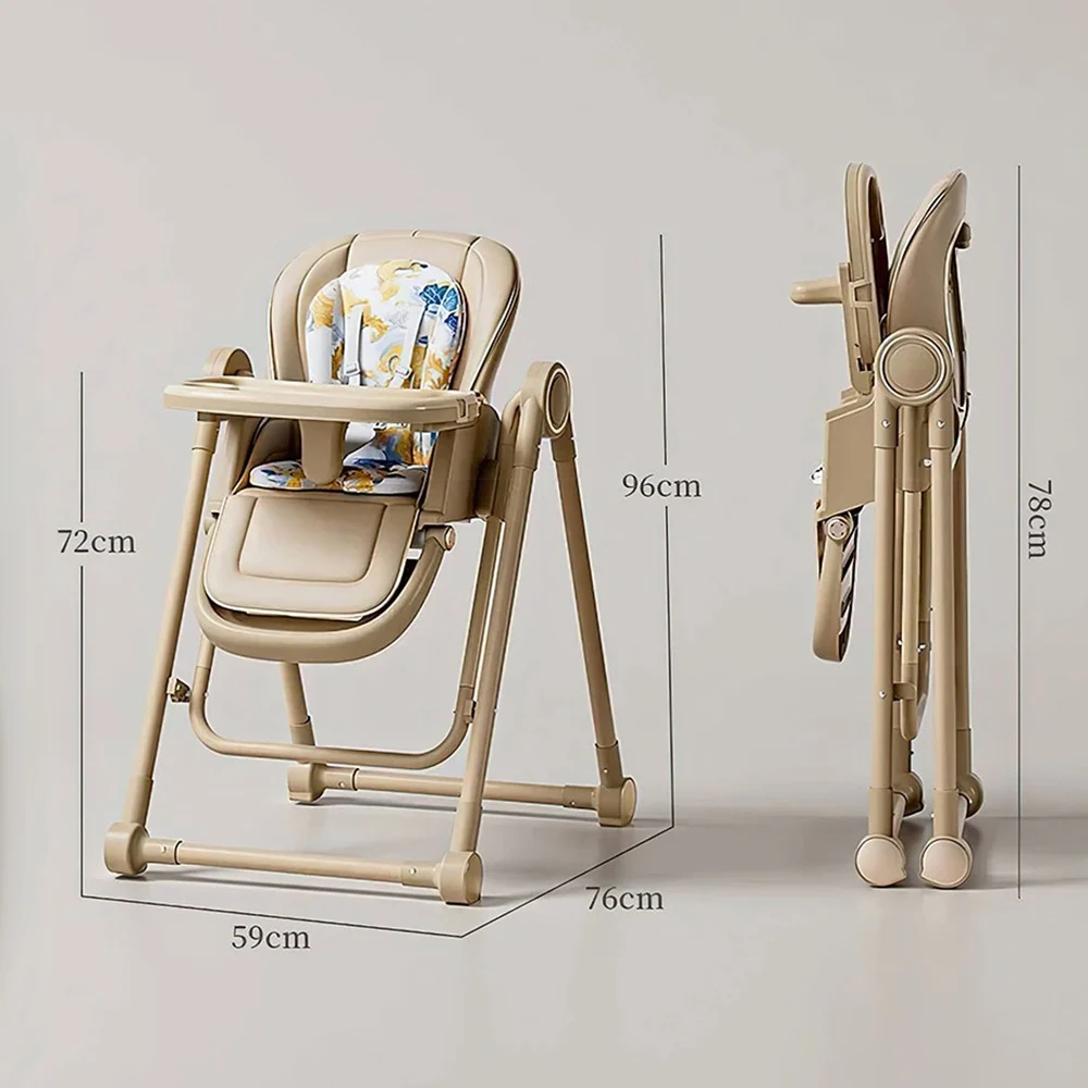 Multifunction Children Dining Chair Adjustable 2-in-1 Smooth Cardan Wheel Foldable Toddler Reclining Chair Highchair for Baby