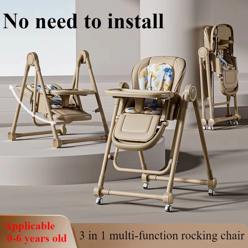 Multifunction Children Dining Chair Adjustable 2-in-1 Smooth Cardan Wheel Foldable Toddler Reclining Chair Highchair for Baby