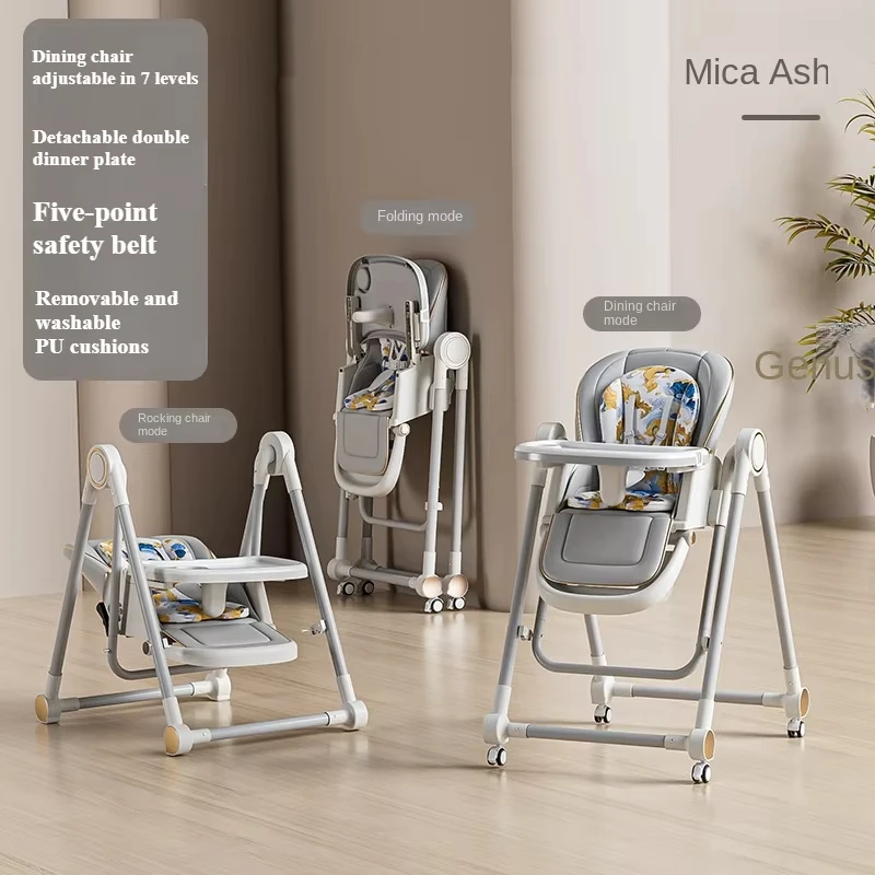 Multifunction Children Dining Chair Adjustable 2-in-1 Smooth Cardan Wheel Foldable Toddler Reclining Chair Highchair for Baby