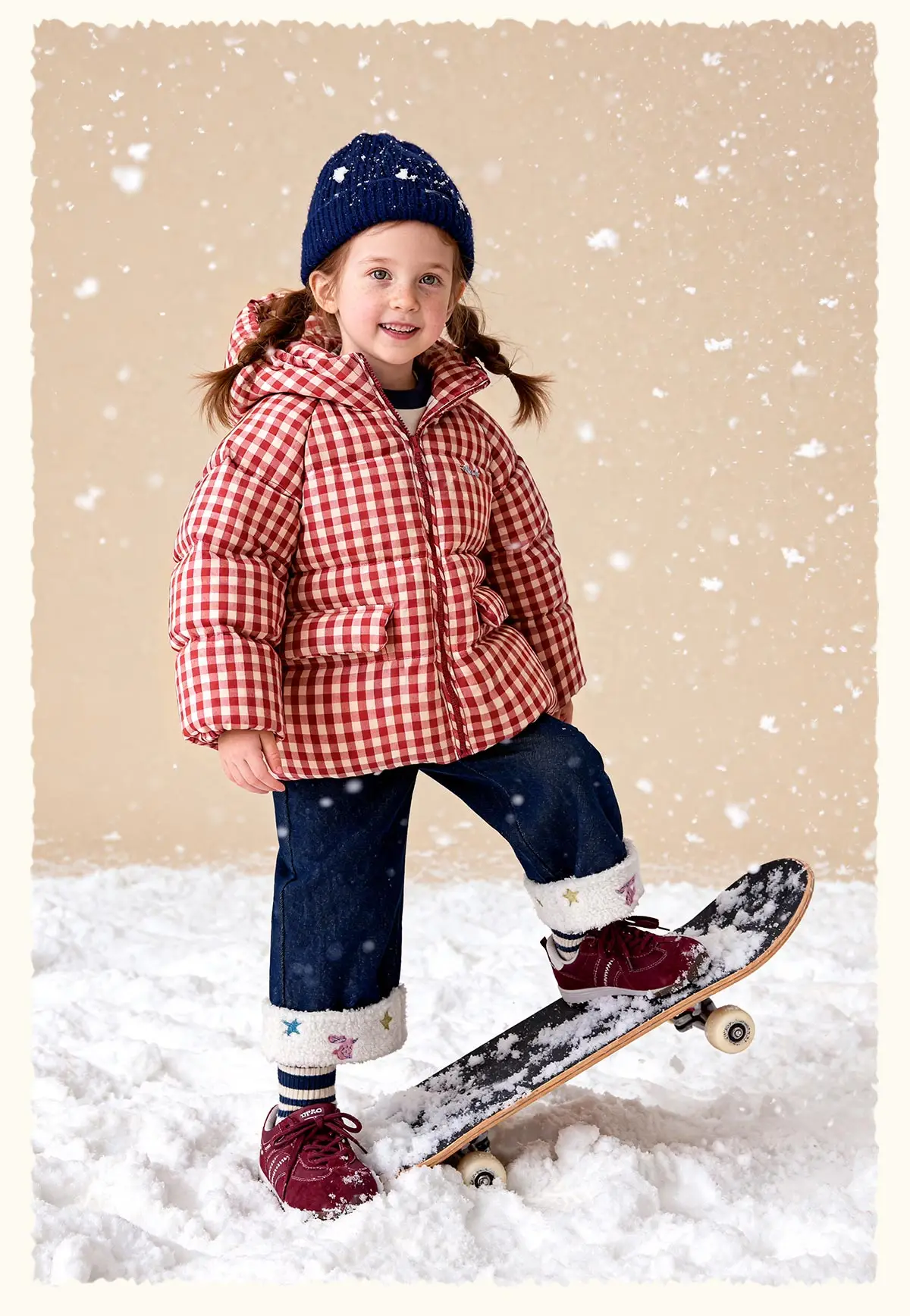 Amila 2026 Kids Winter Children's Mid Length Plaid Down Jacket Windproof, Waterproof, Warm Hooded Jacket, College Style