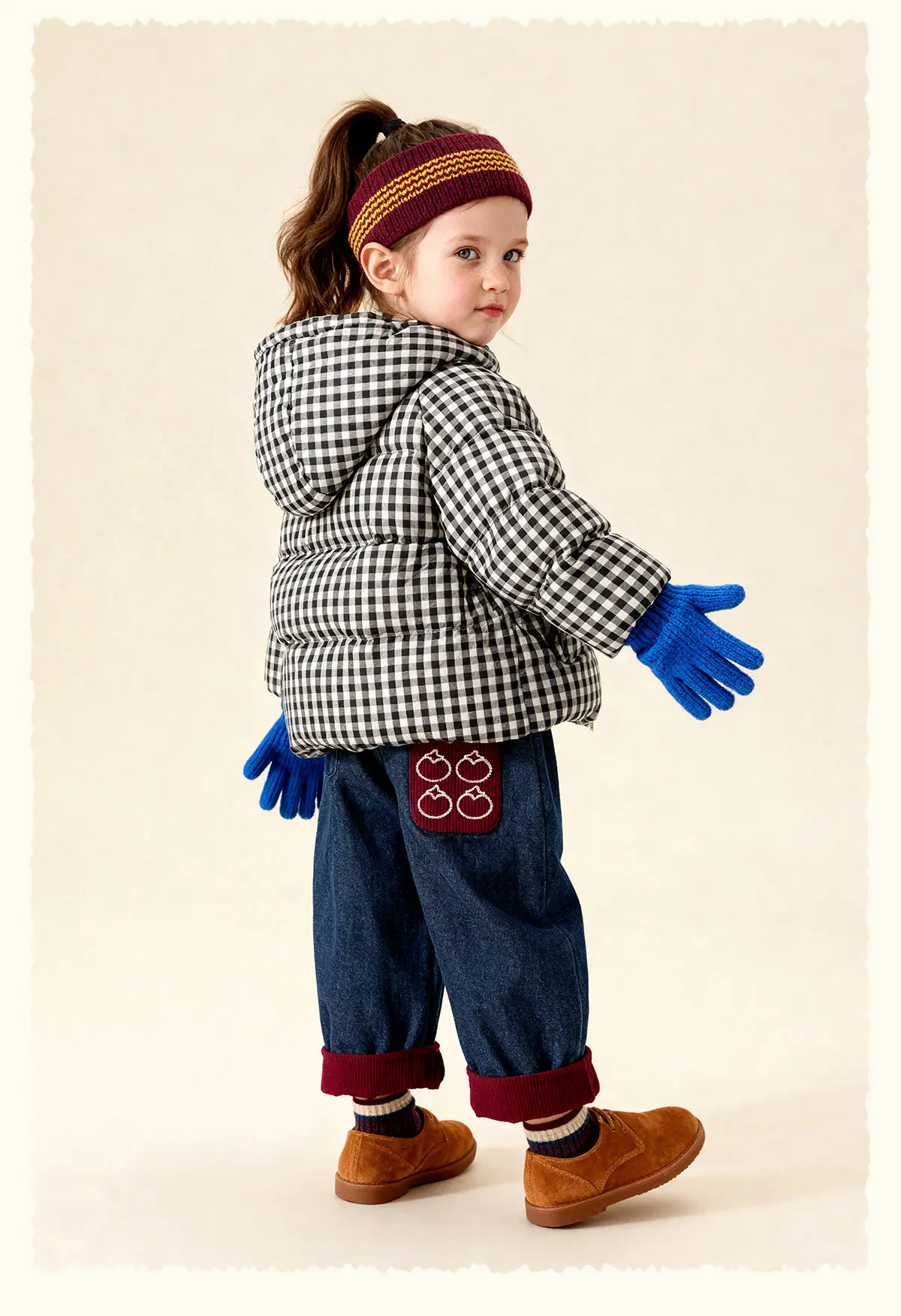 Amila 2026 Kids Winter Children's Mid Length Plaid Down Jacket Windproof, Waterproof, Warm Hooded Jacket, College Style