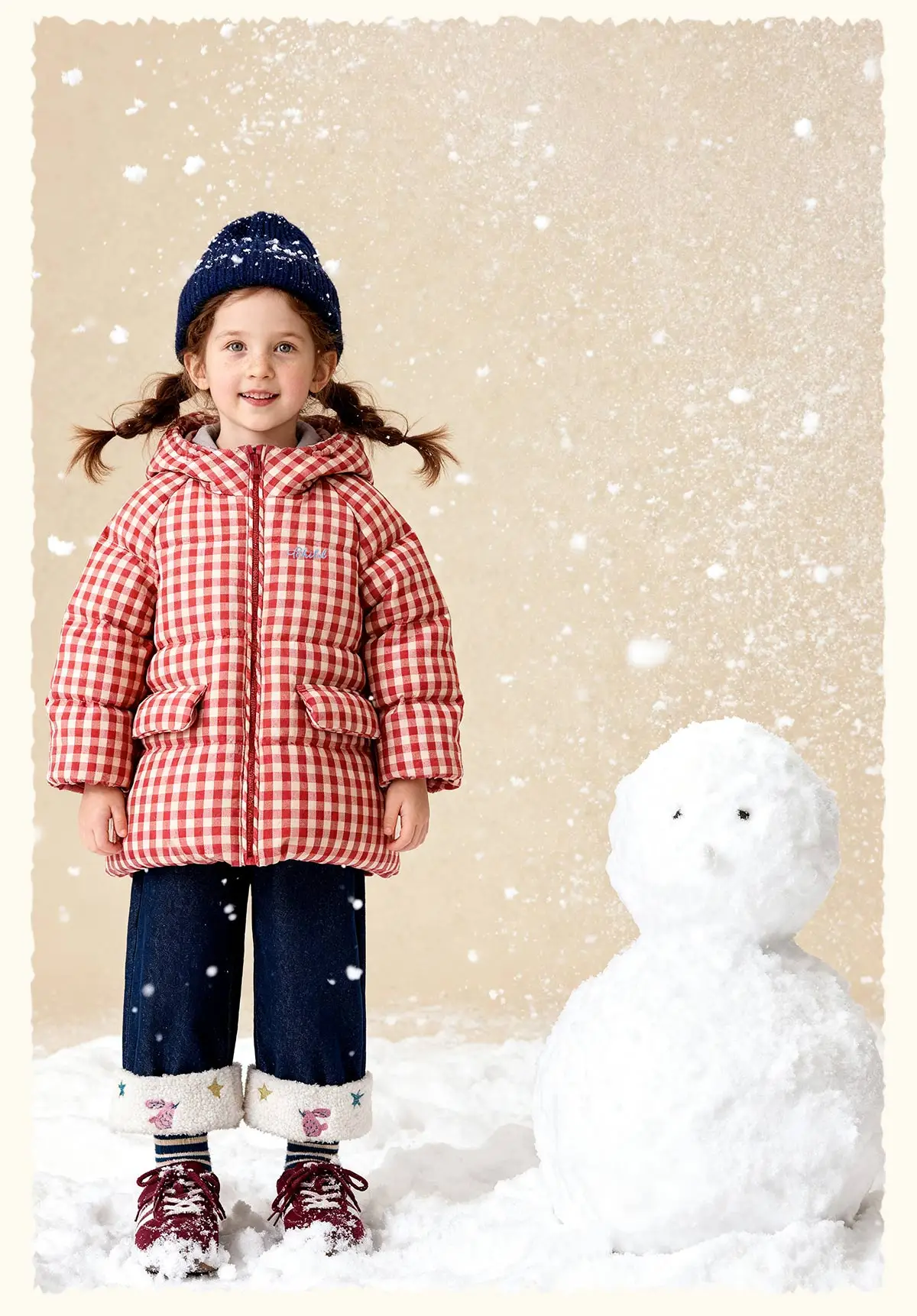 Amila 2026 Kids Winter Children's Mid Length Plaid Down Jacket Windproof, Waterproof, Warm Hooded Jacket, College Style