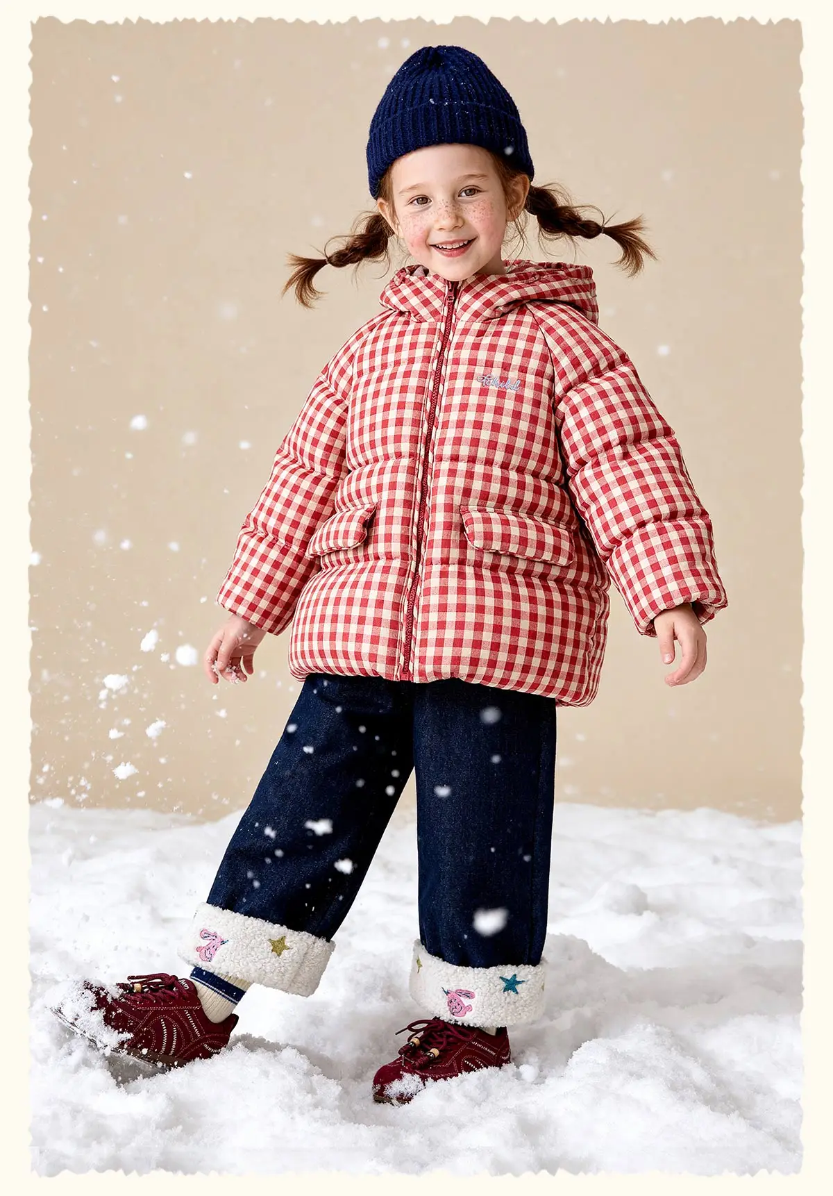 Amila 2026 Kids Winter Children's Mid Length Plaid Down Jacket Windproof, Waterproof, Warm Hooded Jacket, College Style