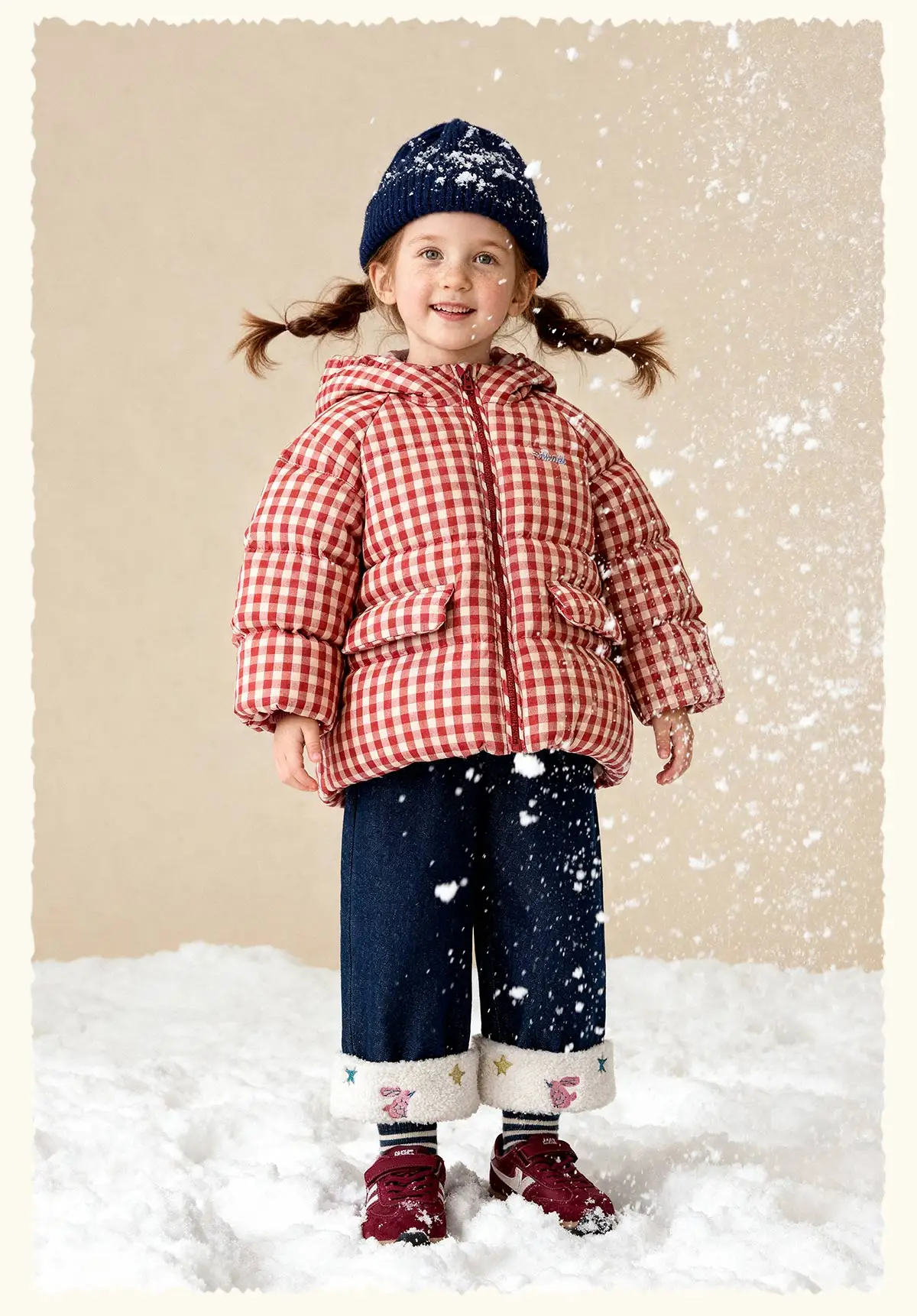 Amila 2026 Kids Winter Children's Mid Length Plaid Down Jacket Windproof, Waterproof, Warm Hooded Jacket, College Style