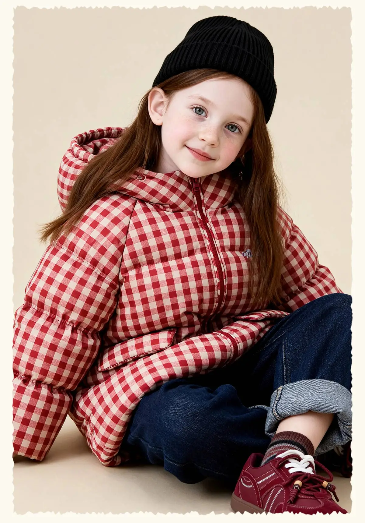 Amila 2026 Kids Winter Children's Mid Length Plaid Down Jacket Windproof, Waterproof, Warm Hooded Jacket, College Style